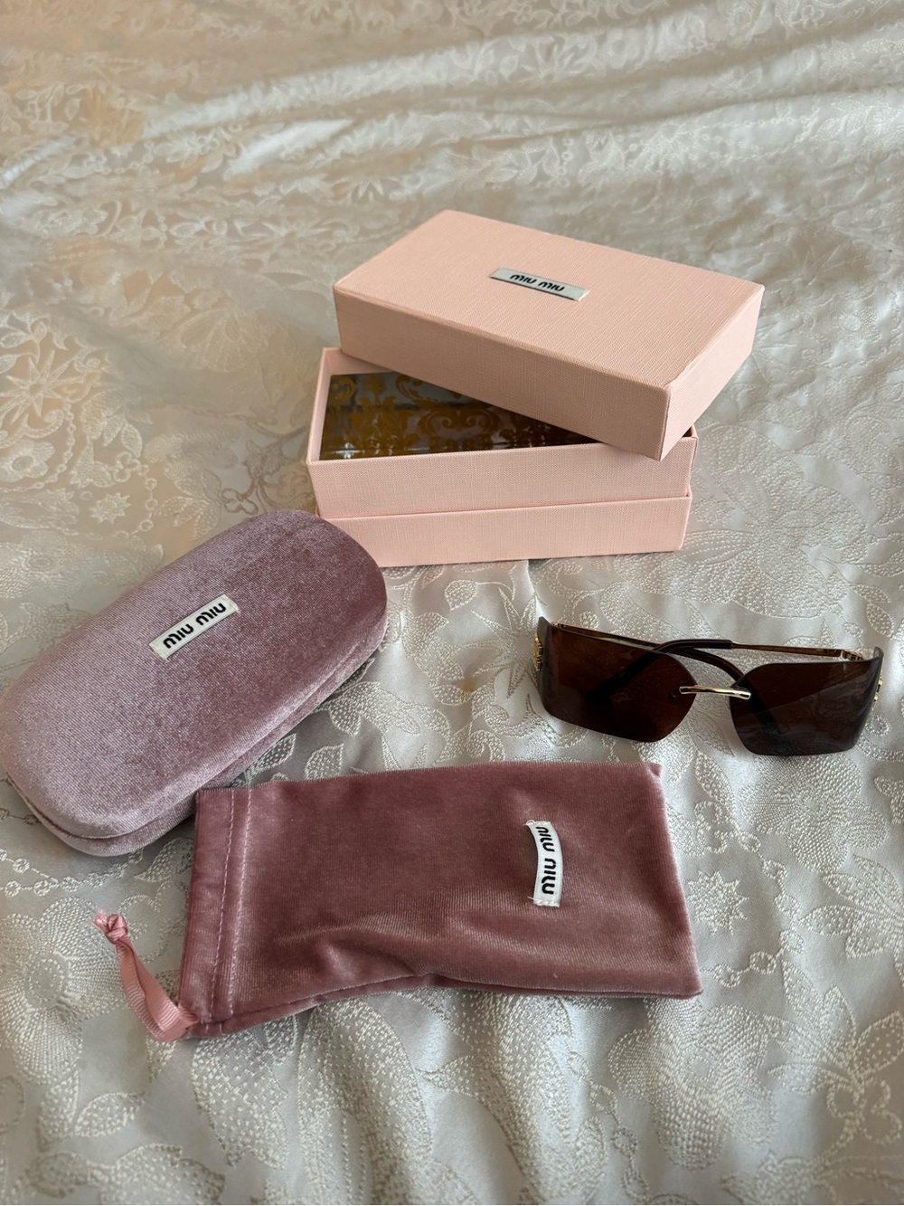 Miu Miu Dusky Pink Velvet Sunglasses Case, Pouch & Box Set